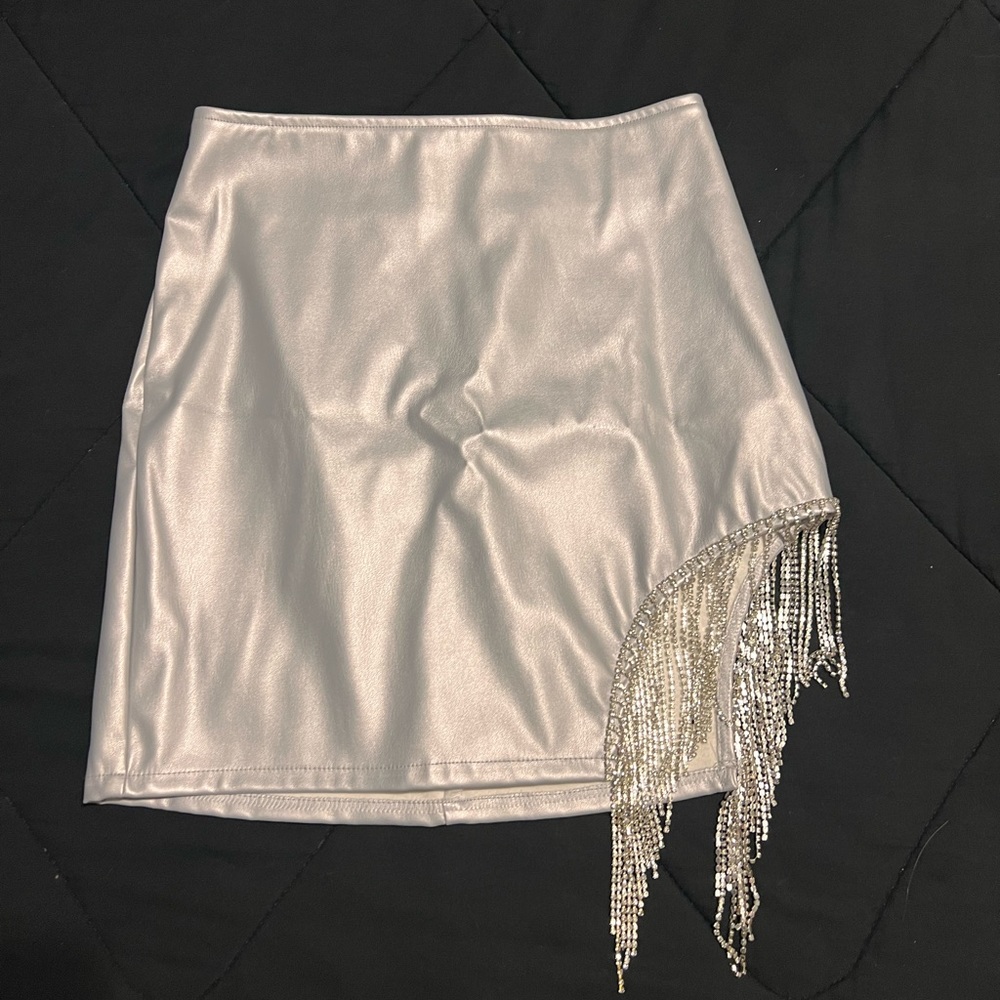 Windsor Silver Mini Skirt with Fringe